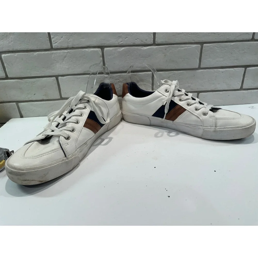 Nautica Garrison Men Size 12‎ White Brown Blue Stripe Casual Sneakers Shoes